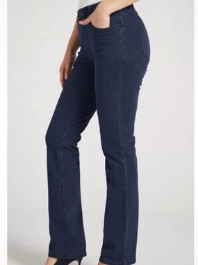Betabrand Mid-Rise Denim, Straight Leg Pull-On 2 pockets Dark Indigo EUC Large P